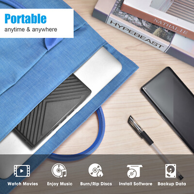 External CD DVD Drive for PC Laptop Windows 11 10 USB 3.0 Burner Reader Writer