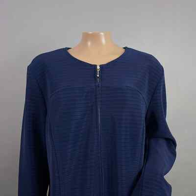 Dennis Basso Jacket Women 18W Navy Blue Full Zip Metallic Stretch Office Party