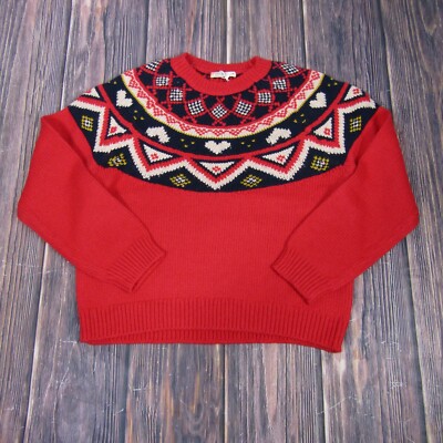 Marine Layer NEW NWT Womens Medium Red Ava Fair Isle Cardigan Sweater