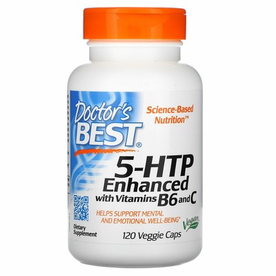 Doctor s Best 5-HTP, обогащенный витаминами B6 C, 120 растительных капсул без глютена,