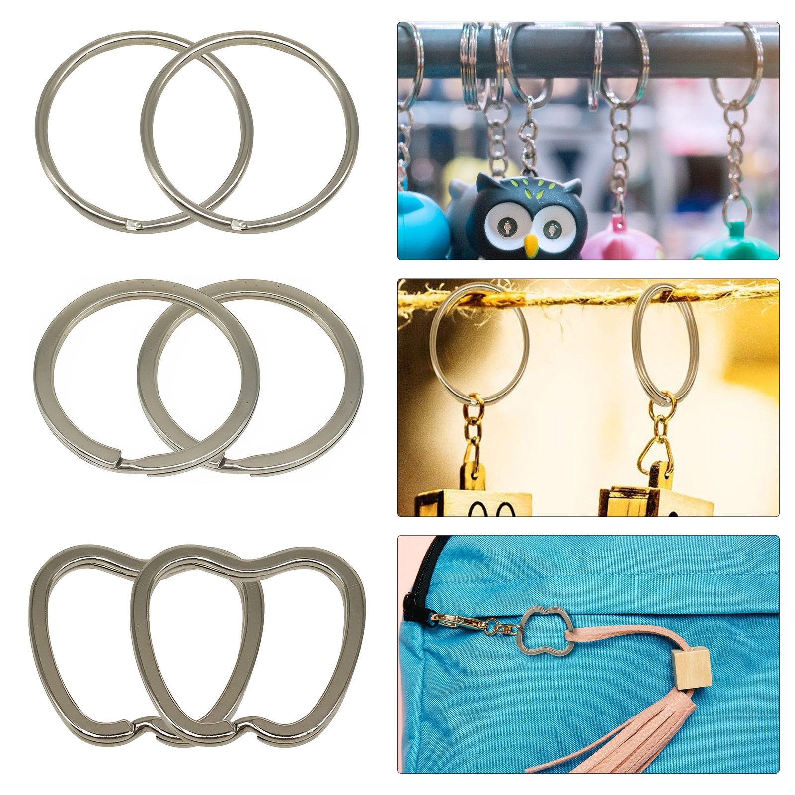 Weddecor Porte-clés Bague Fendue Métal Rond Plat Apple Boucle Argent DIY