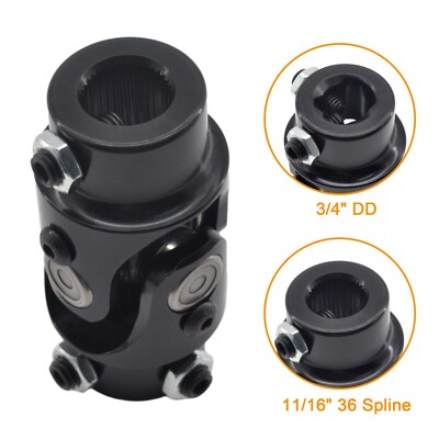 11/16'' 36 Spline X 3/4'' DD Steering U Joint Coupler Single Black Universal Shaft
