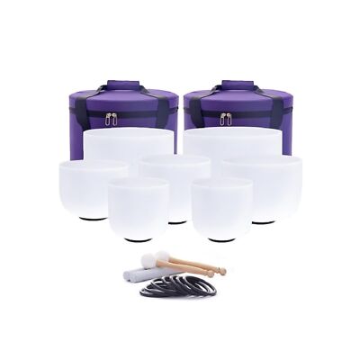 Hye-eun 7''-12'' Set of 7 Frosted Quartz Crystal Singing Bowl with 2 Pcs Carryi...