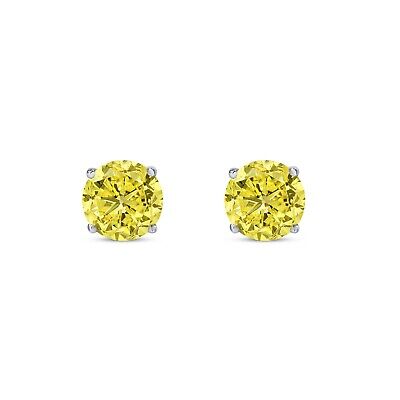 Pre-owned Shine Brite With A Diamond 3.50 Ct Round Cut Canary Earrings Studs Solid 18k White Gold Screw Back Basket