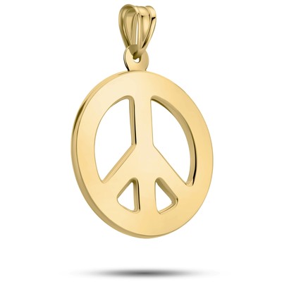 Art and Molly Real 14K Yellow Gold Peace Sign Symbol Unisex Pendant