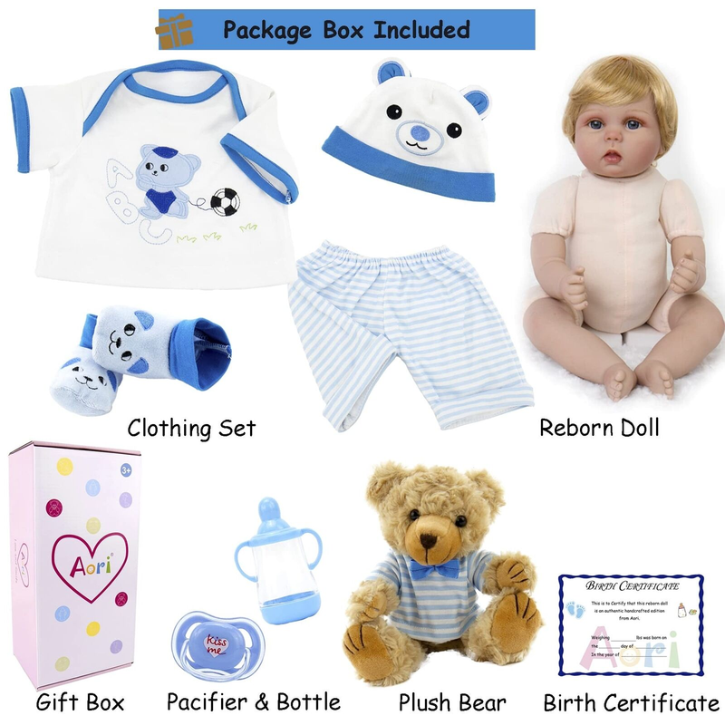 Aori Reborn Baby Dolls Boy - 22 Inch Lifelike Weighted Newborn Doll with Feed...