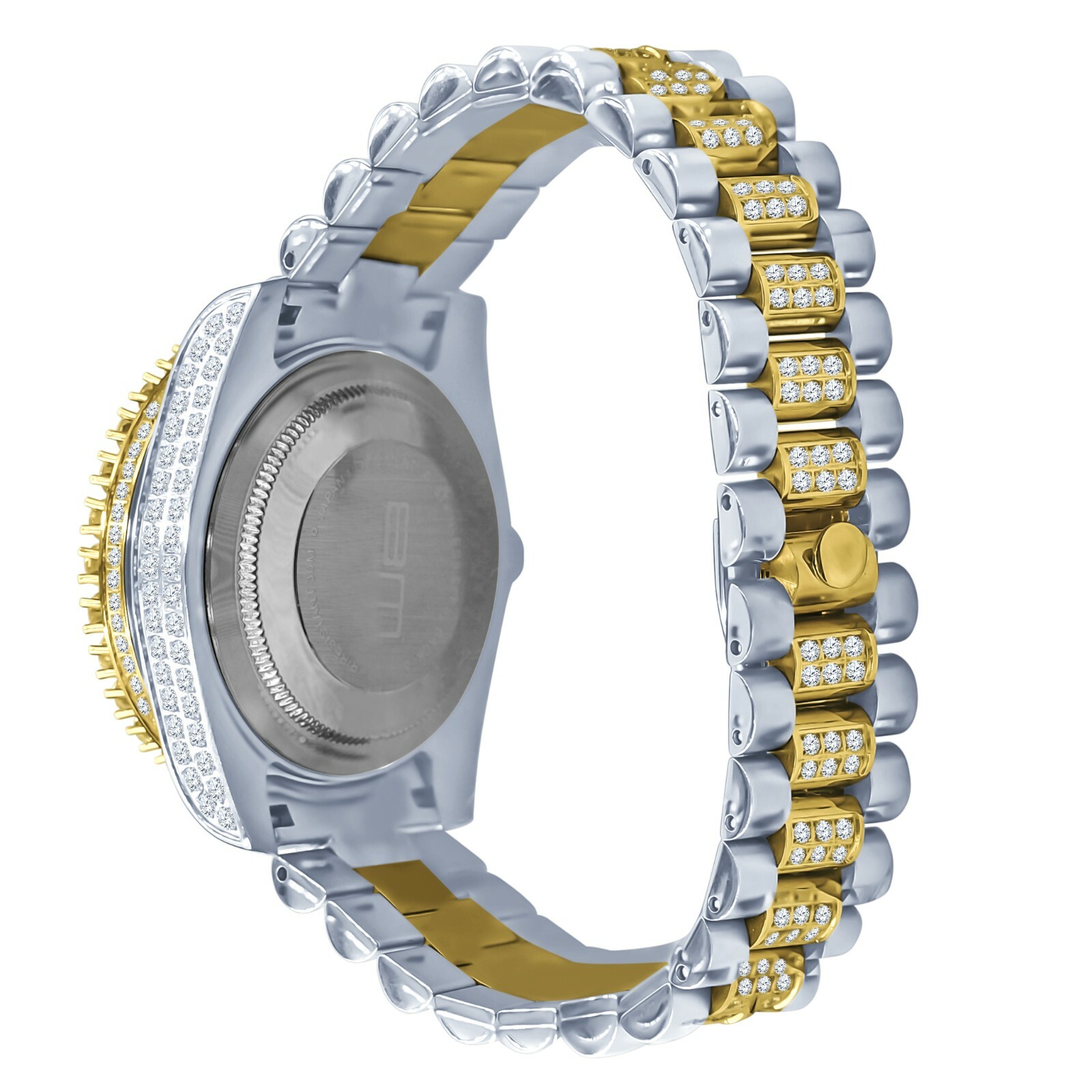 Pre-owned Blingmaster Men's Yellow Gold Tone Stainless Steel Presidential Watch 41mm Simulated Diamond