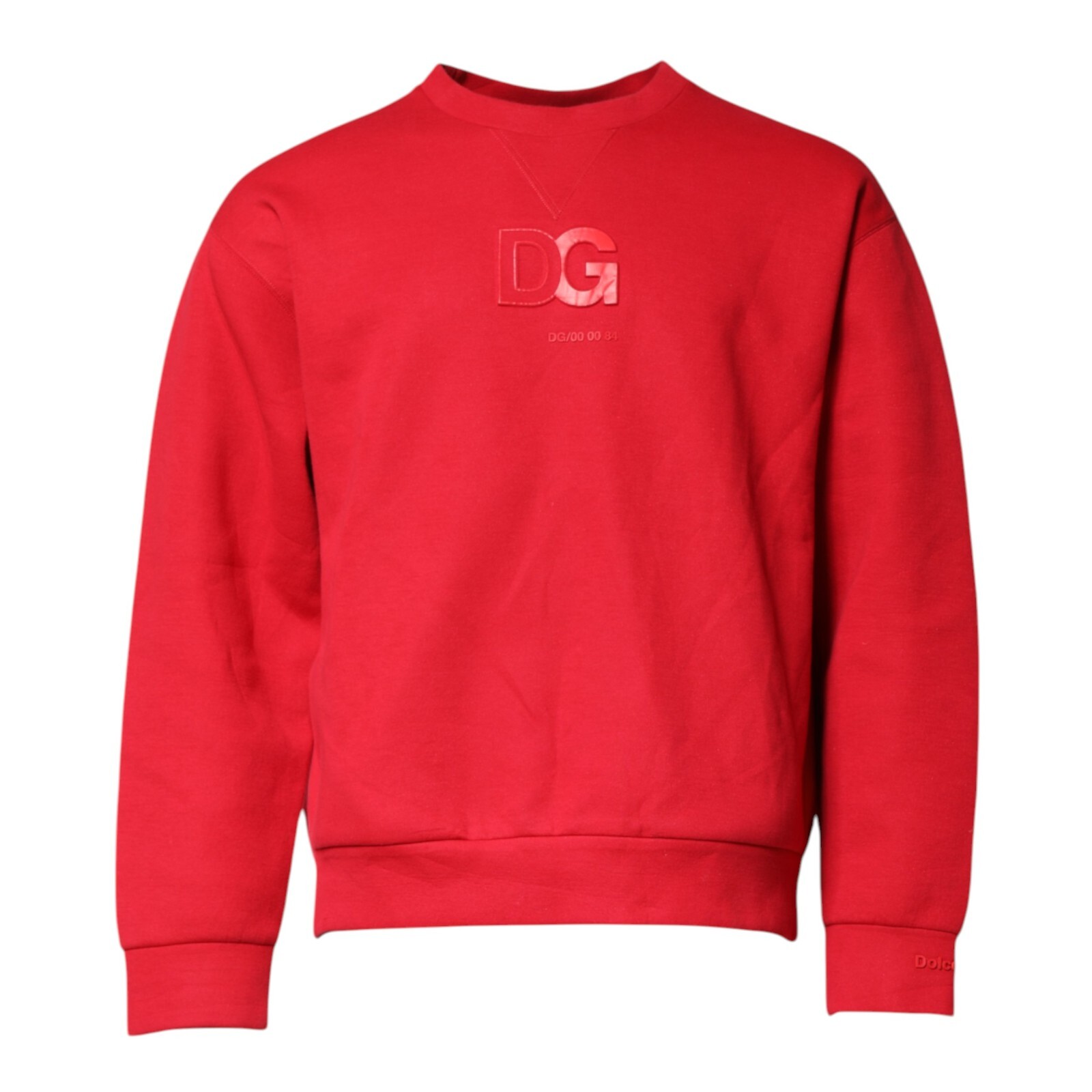 DOLCE & GABBANA Sweater Red Embossed Logo Cotton Crew Neck
