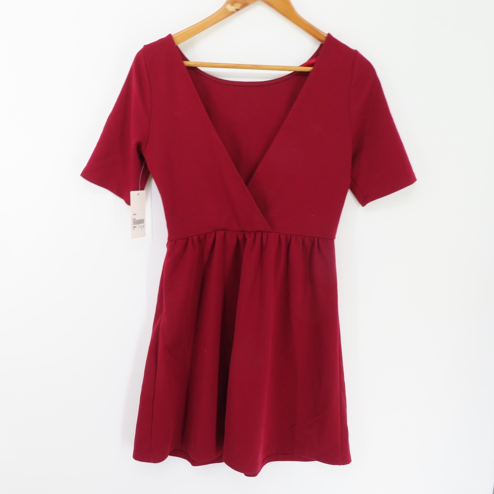 ASHA Womens Sz 10 Burgundy Short Sleeve C/Over V-Neck Above Knee Dress