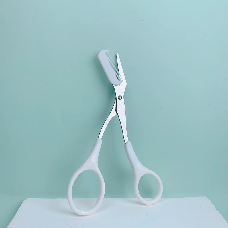 Pink Eyebrow Trimming Scissors with Built-In Comb - Stainless Steel, Precise Gro
