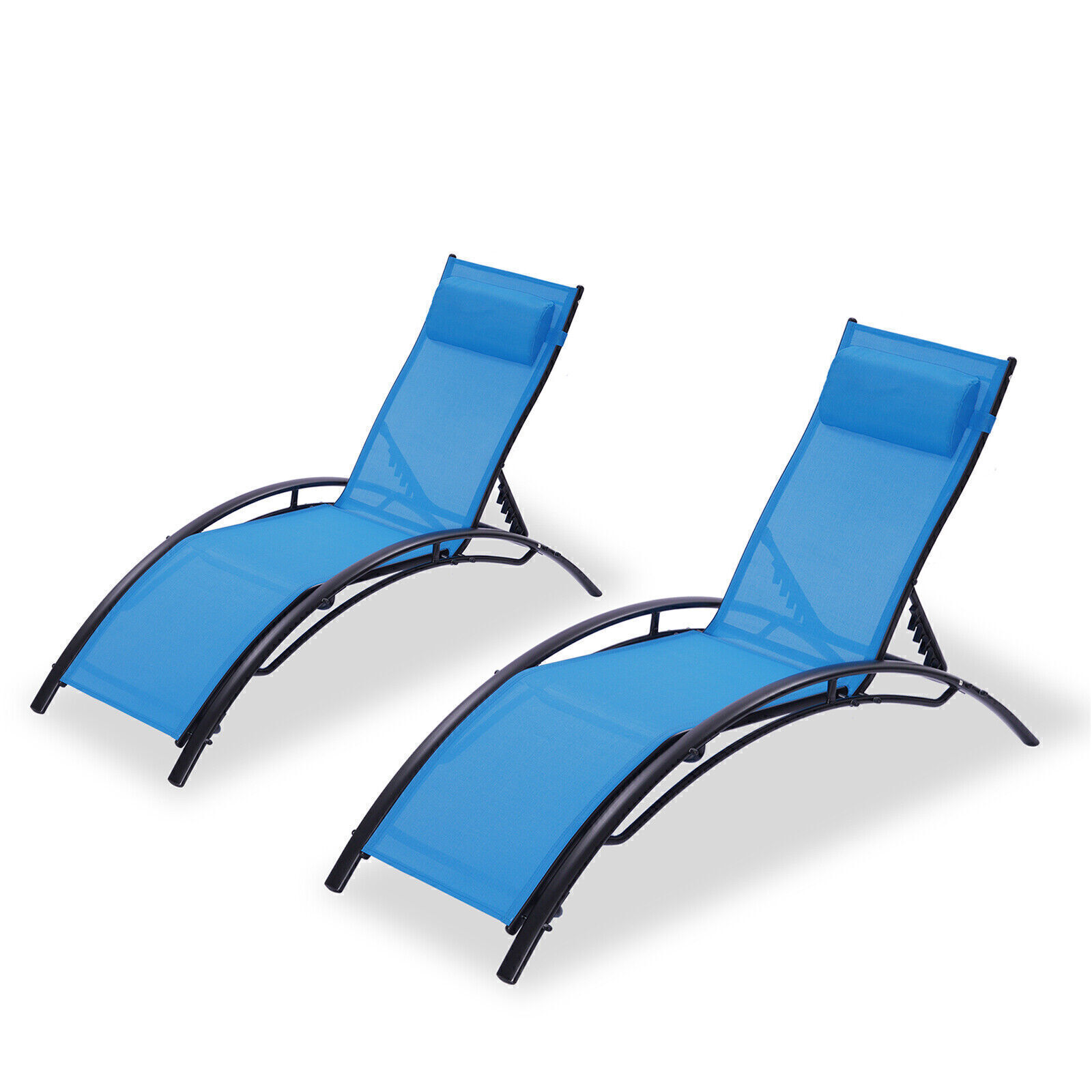 2PCS Chaise Lounges Set Recliner Chair For Patio Lawn Beach Pool Side Sunbathing
