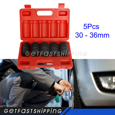 5pcs 1/2'' Deep Spindle Axle Nut Socket Set 12-Point Metric 30 32 34 35 36mm