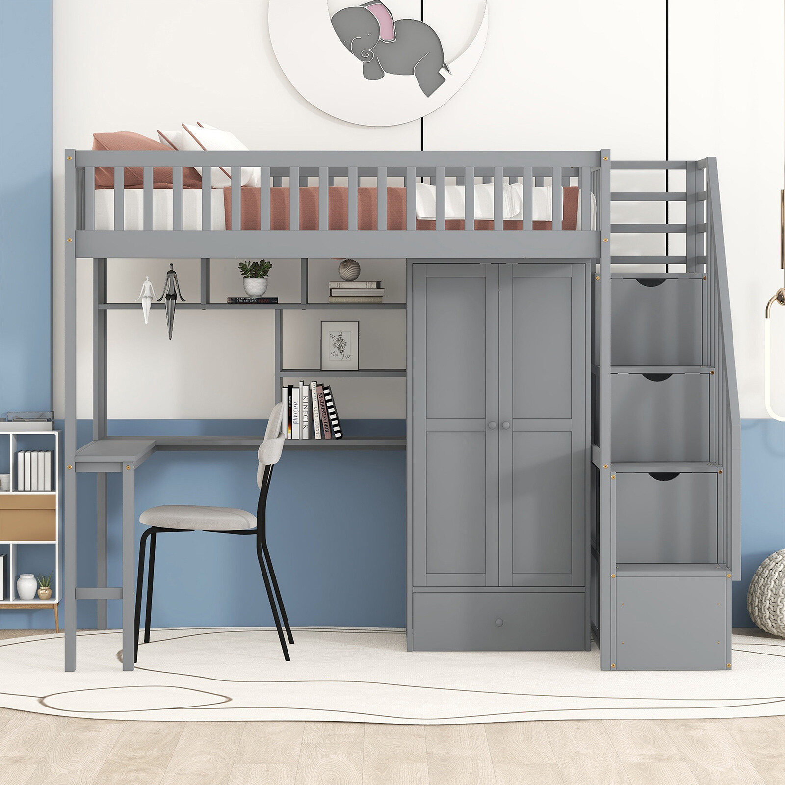 With Bookshelf Drawers Desk And Wardrobe