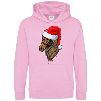 Horse Christmas Ugly Hoodie Funny Santa Hat Equestrian Gift Idea Son and Daug...