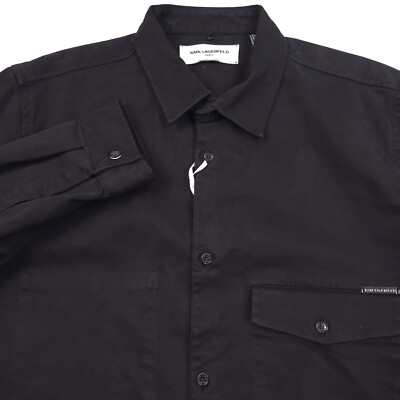 $250 Karl Lagerfeld Paris Oversized Black Button Up Shirt Mens Size XL