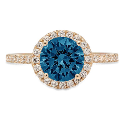 Pre-owned Pucci 1.85 Ct Round Halo Royal Blue Topaz Promise Bridal Wedding Ring 14k Yellow Gold