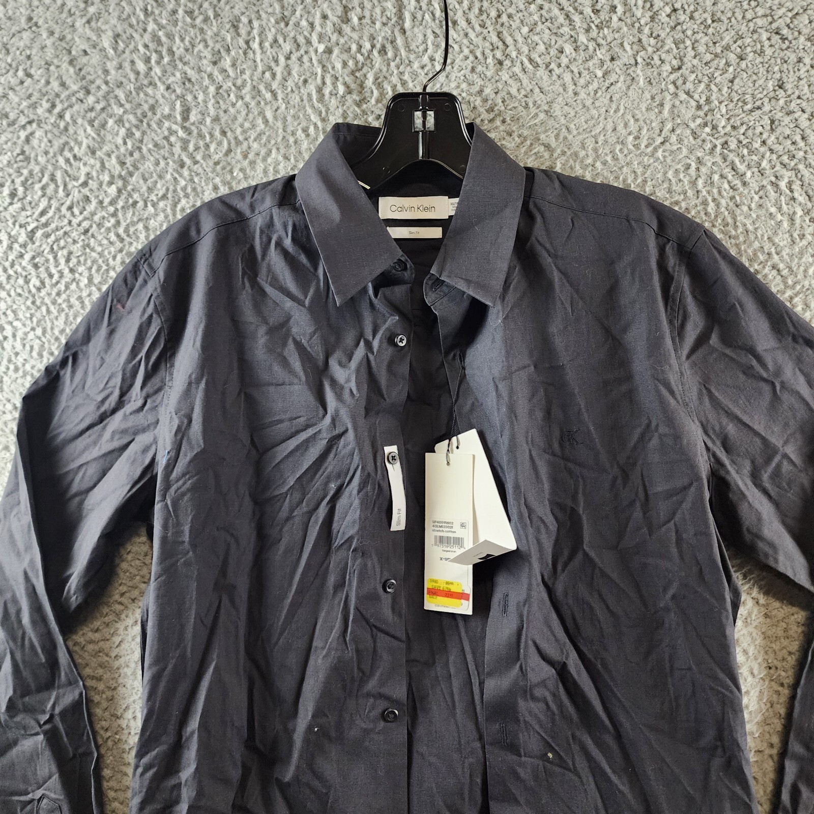 Calvin Klein Slim-Fit Chambray LongSleeve Button-Front Shirt Mens XS Forged Iron - Picture 2 of 14