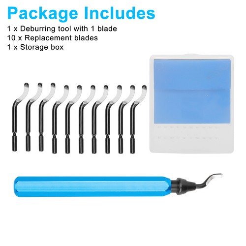 Metal Handle Deburring Tool + 10 BS1010 High Speed Steel Burr Removal Blades Kit