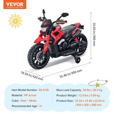 Kids Ride on Motorcycle 6V Electric Motorbike 2 Wheels w/LED 65 lbs Load Aged 3+