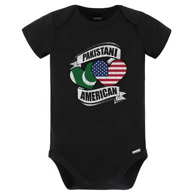 Pakistani American Hearts USA Pakistan Flags Baby Bodysuit (Black)