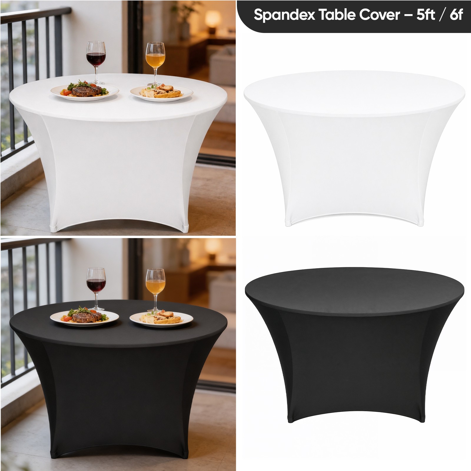 Spandex Stretch Tablecloth 5ft 6ft Fitted Table Cover Wedding Party White Black