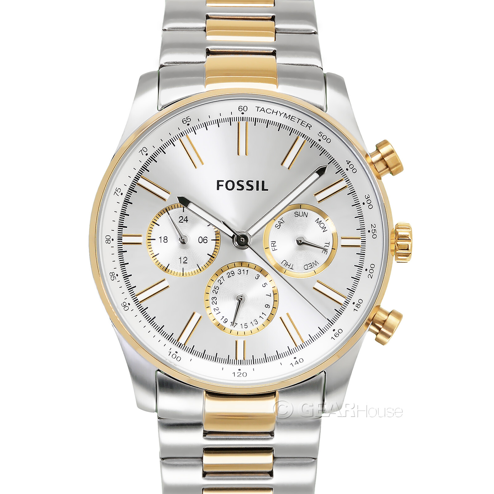 FOSSIL Sullivan Мужские многофункциональные часы двухцветные золотые серебряные из нержавеющей стали