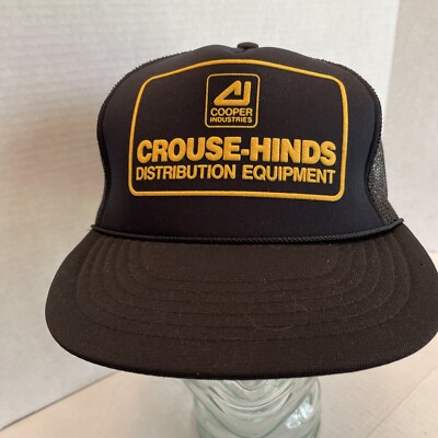 VTG New Crouse-Hinds Cooper ind Snapback Trucker Hat Cap All Black Foam & Mesh