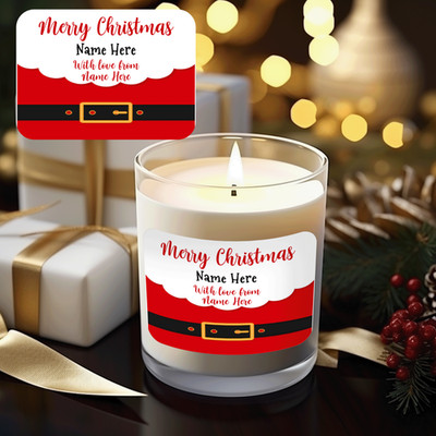 Personalised Christmas Teacher Candle Label Sticker Present Gift Santa Suit Face