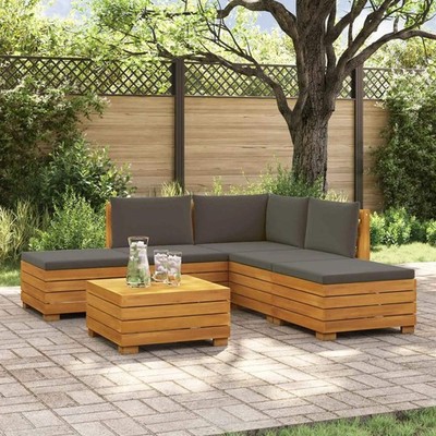 Outdoor Sofa Set with Cushion 6 Piece Brown Solid Acacia Wood