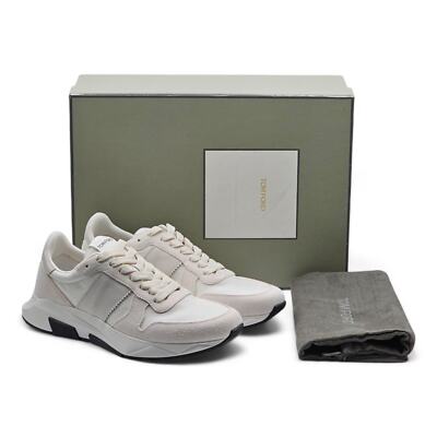 Pre-owned Tom Ford Jagga Leather-trimmed Suede And Mesh Sneakers In White Size 8