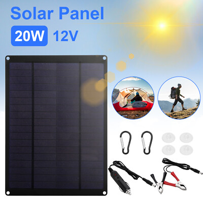 20W Solar Panel 12V Trickle Charge Battery Charger Maintainer Marine RV Car Boat