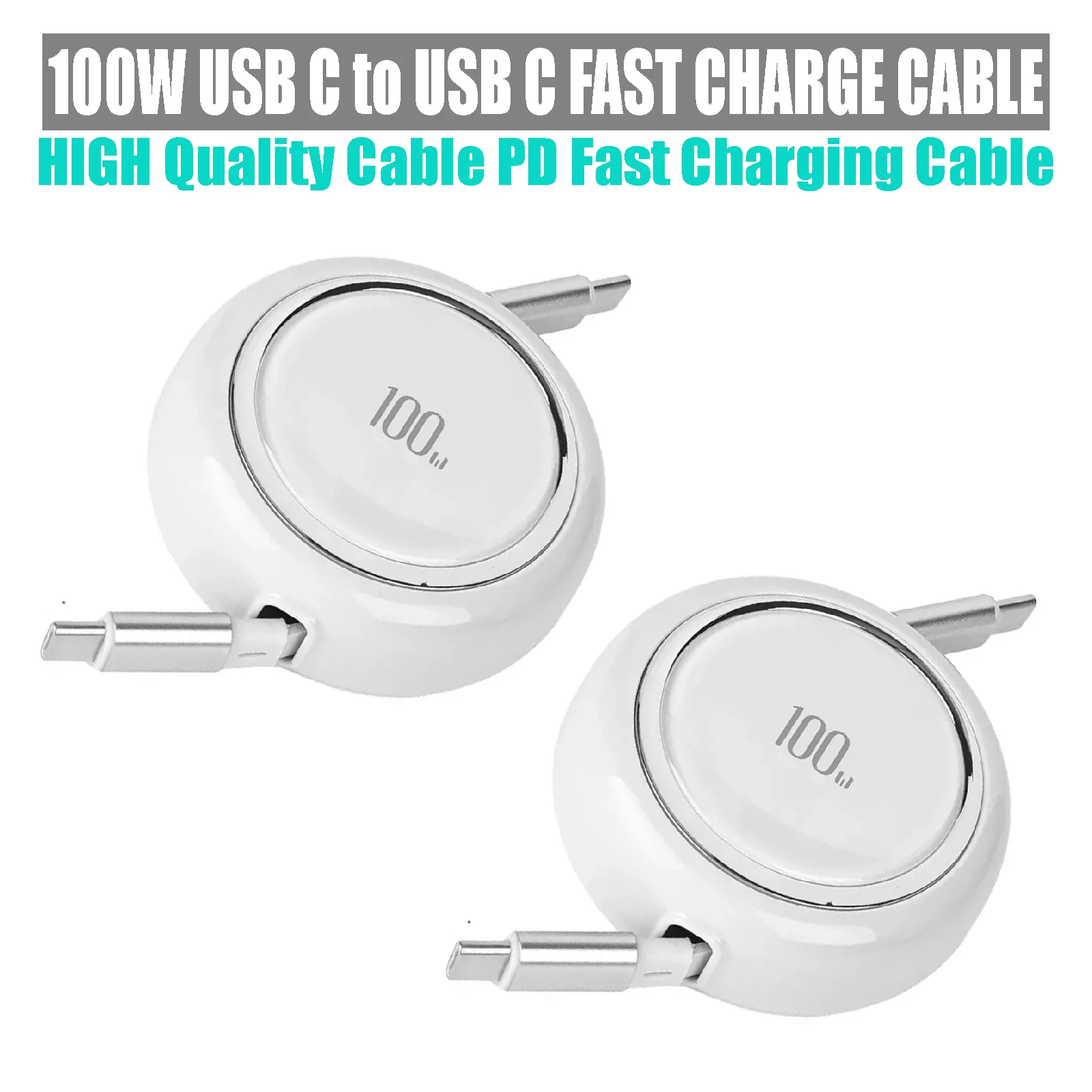2x FIFO 100W Retractable USB-C to USB-C Cable ⚡ Fast Charging  PD Data Sync Cord
