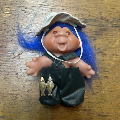 DAM 1986 Troll Doll Fisherman Vintage Orange Eyes Collectors Rare Outfit Hat