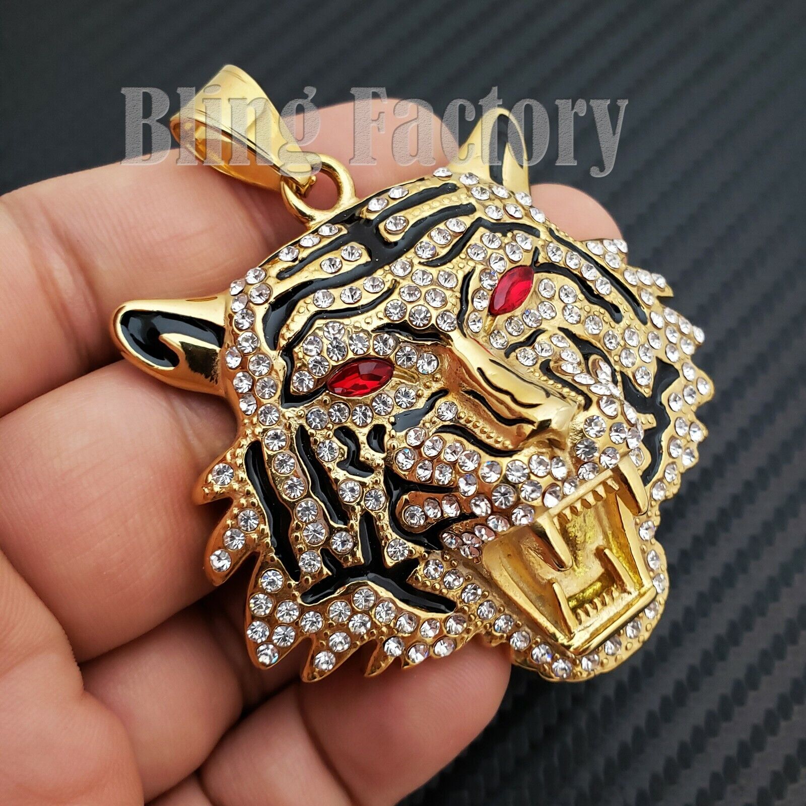 HIP HOP RAPPER STAINLESS STEEL GOLD PT LARGE TIGER HEAD HIP HOP RAPPER STAINLESS STEEL GOLD PT LARGE TIGER HEAD