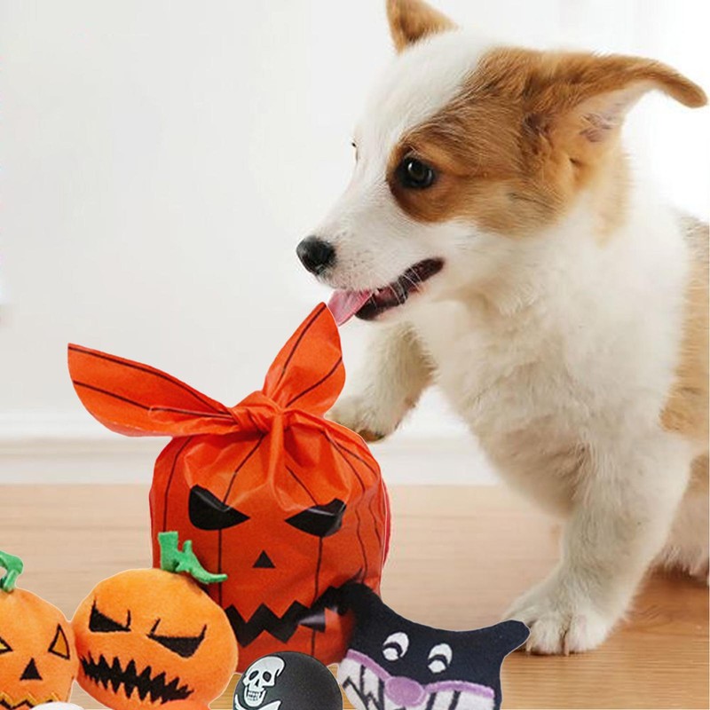 8Pcs/Set Halloween Pet Toys, Pumpkin Ghost Squeaky Toys for Puppy Dog Cat Kitten