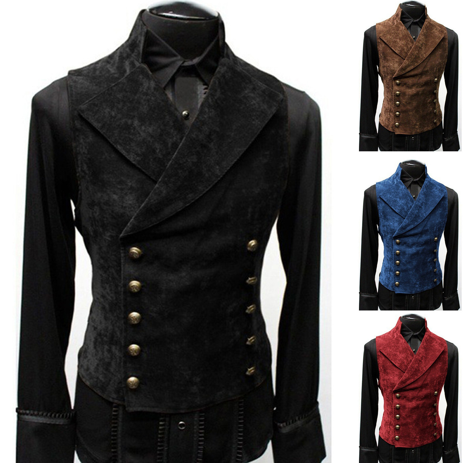 Mens Victorian Suit Vest Stand Collar Silm Fit Steampunk Gothic Tuxedo Waistcoat