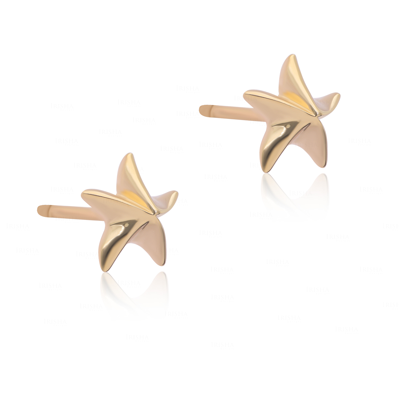14k Solid Gold Minimalist Starfish Stud Earrings - 8 mm Beach Jewelry - Picture 6 of 8