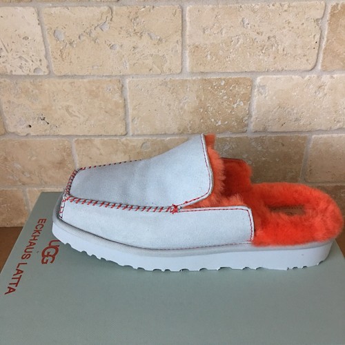 Pre-owned Ugg X Eckhaus Latta Block Slide Sky Grey Mandarin Suede Mules Shoe Size 11 Women In Sky Grey / Mandarin Orange