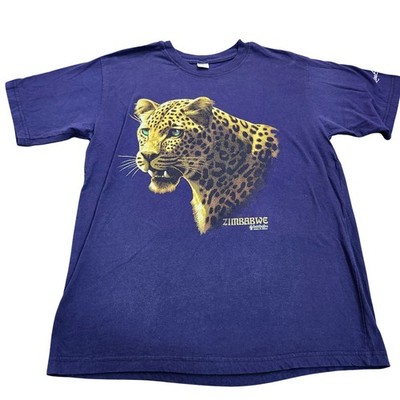Baobab Zimbabwe Leopard Graphic T-Shirt Navy Blue Cotton XL Treasures of Africa
