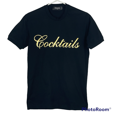 Dsquared2 Cocktails T shirt Short Sleeve Black Gold Graphic Men s Size S Italy
