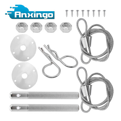 Universal Racing Style Mount Hood Pin Pins Plate Bonnet Lock Kit Aluminum