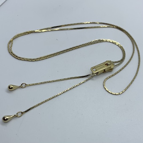 VTG 1980's ZIPPER SLIDE PENDANT CHAIN NECKLACE LARIAT TASSEL