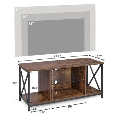 KSWIN Entertainment Console TV Stand for 50 Inch TV w/ LED Lights, Rustic Brown