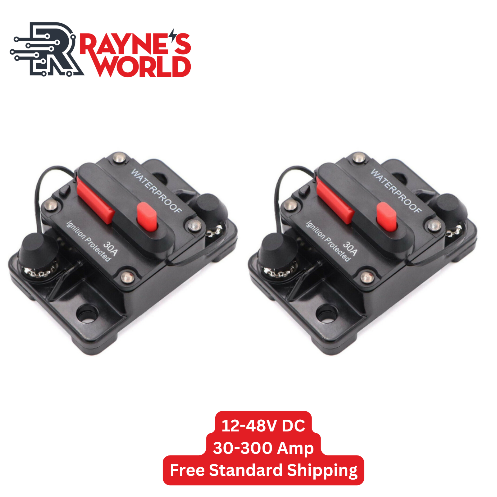 2 PACK 30A-300A Amp Waterproof Circuit Breaker Auto/Marine/Solar 12-48V DC