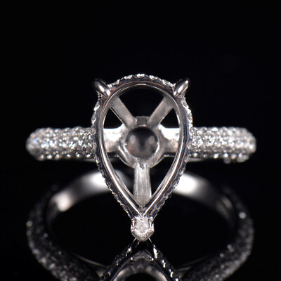 Custom Pear 14×9mm Natural Diamond Wedding Women Ring Semi Mount 14K White Gold