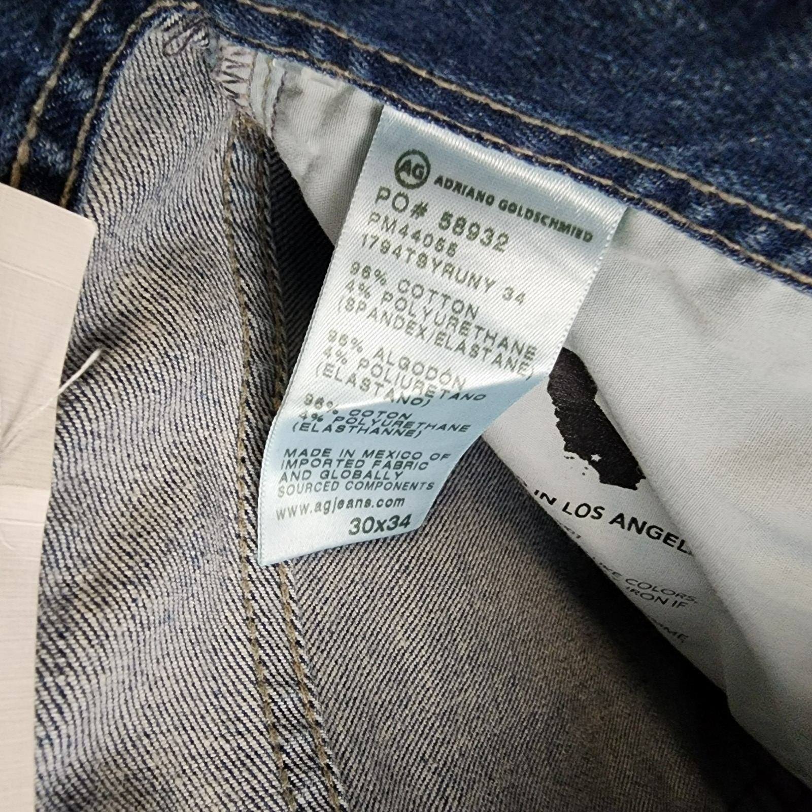 AG Everett Slim Straight Fit Jeans Men's 30x34 Runyon Blue Denim Button Zip - Picture 13 of 18