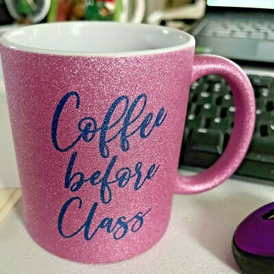 Sparkly Pink Coffee Mug Coffee Before Class 