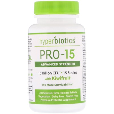 Hyperbiotics PRO-15, Повышенная сила с киви, таблетки 15 миллиардов КОЕ,