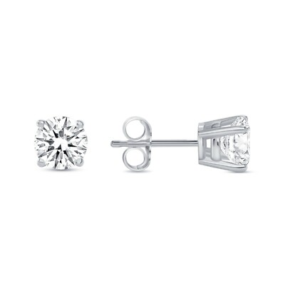 Pre-owned Shine Brite With A Diamond 1 Ct Round Lab Created Grown Diamond Earrings 14k White Gold D/vvs Basket Push In White/colorless