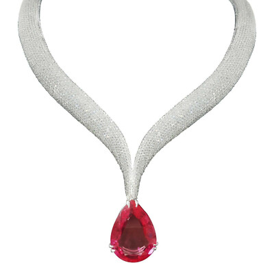 Attractive Pink Pear & White Round Lab Created Stone Cocktail Silver Necklace